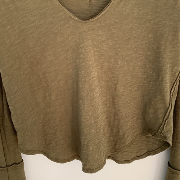 We The Free Split Neck Long Sleeve Cotton Top Olive Green Boho Relaxed Fit - Picture 4 of 10